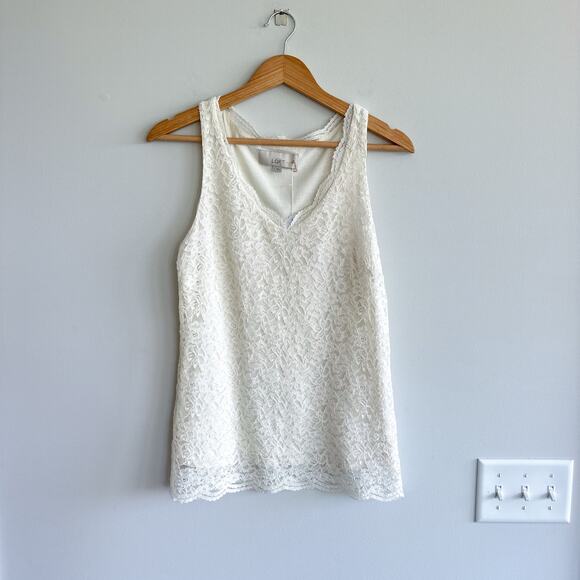 Loft Floral Lace V-Neck Lined Pullover Sleeveless Top White S - Picture 2 of 9